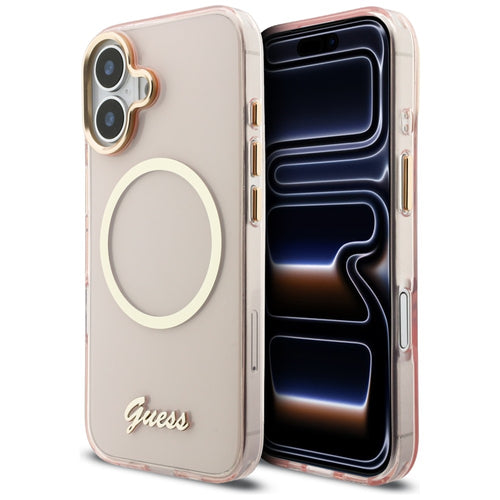Guess IML Script Metal MagSafe Case for iPhone 17 - Pink
