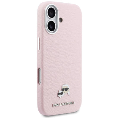 Karl Lagerfeld Karl &amp; Choupette Head Pins Saffiano MagSafe Case for iPhone 17 - Pink
