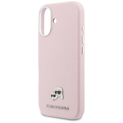 Karl Lagerfeld Karl &amp; Choupette Head Pins Saffiano MagSafe Case for iPhone 17 - Pink