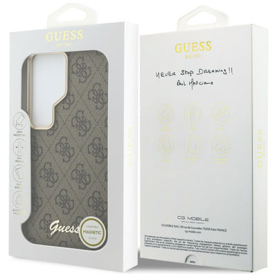 Etui Guess 4G Script MagSafe na Samsung Galaxy S26 Ultra - brązowe