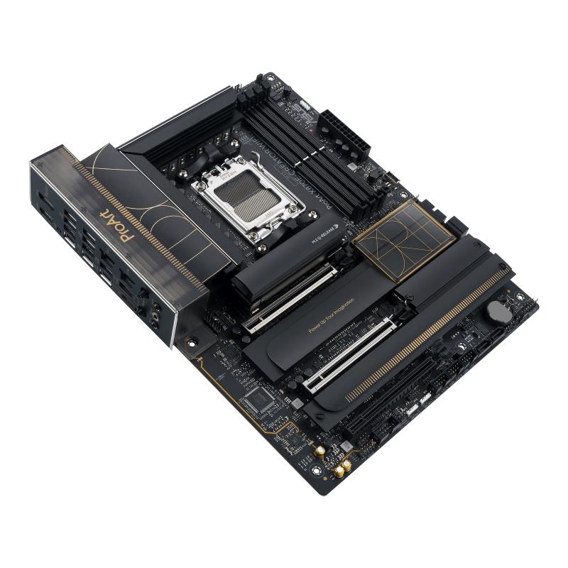 Mainboard ASUS AMD X870E SAM5 ATX Memory DDR5 Memory slots 4 3xPCI-Express 4.0 16x 2xPCI-Express 5.0 16x 4xM.2 1xHDMI 1xDisplayPort 1xUSB 2.0 7xUSB 3.2 3xUSB-C 1xRJ45 3xAudio port PROARTX870E-CREATORWIFI