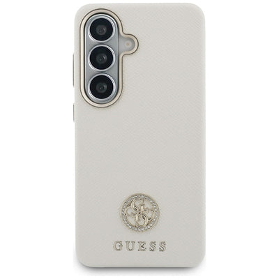Guess Rhinestone Round Logo MagSafe Case for Samsung Galaxy S26 - Beige