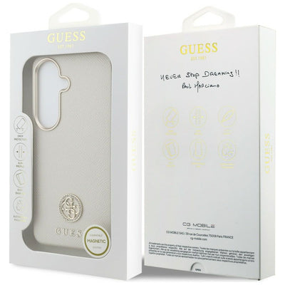 Guess Rhinestone Round Logo MagSafe Case for Samsung Galaxy S26 - Beige