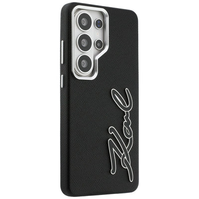 Karl Lagerfeld Grained Signature Metal Resin Logo Case for Samsung Galaxy S26 Ultra - Black