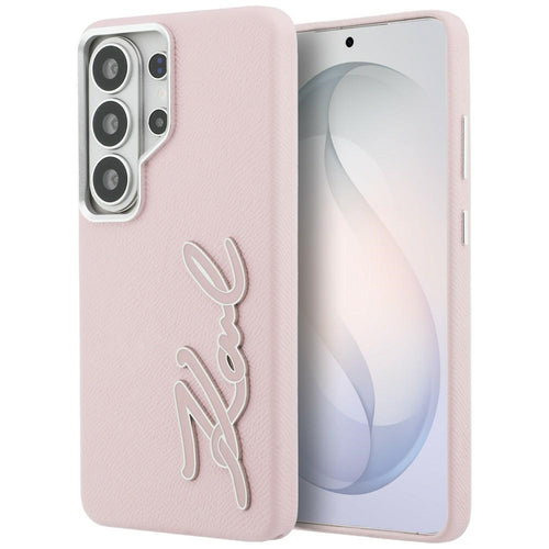 Karl Lagerfeld Grained Signature Metal Resin Logo Case for Samsung Galaxy S26 Ultra - Pink
