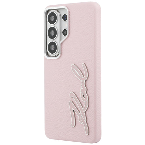 Karl Lagerfeld Grained Signature Metal Resin Logo Case for Samsung Galaxy S26 Ultra - Pink