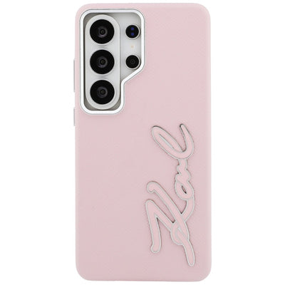 Karl Lagerfeld Grained Signature Metal Resin Logo Case for Samsung Galaxy S26 Ultra - Pink