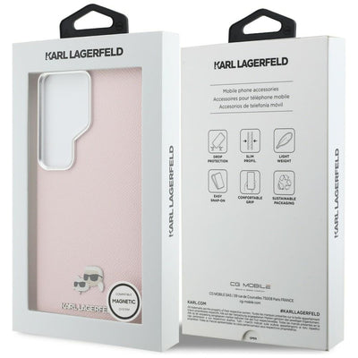 Karl Lagerfeld Saffiano KC Metal Logo MagSafe Case for Samsung Galaxy S26 Ultra - Pink