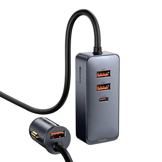 Car charger Baseus Share Together with extension cord, 3x USB, USB-C, 120W (grey) - Product Image 2