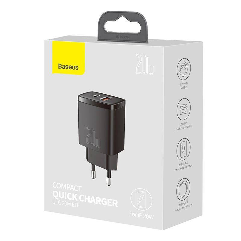 Baseus Compact Quick Charger, USB, USB-C, 20W (black) - Product Image 15