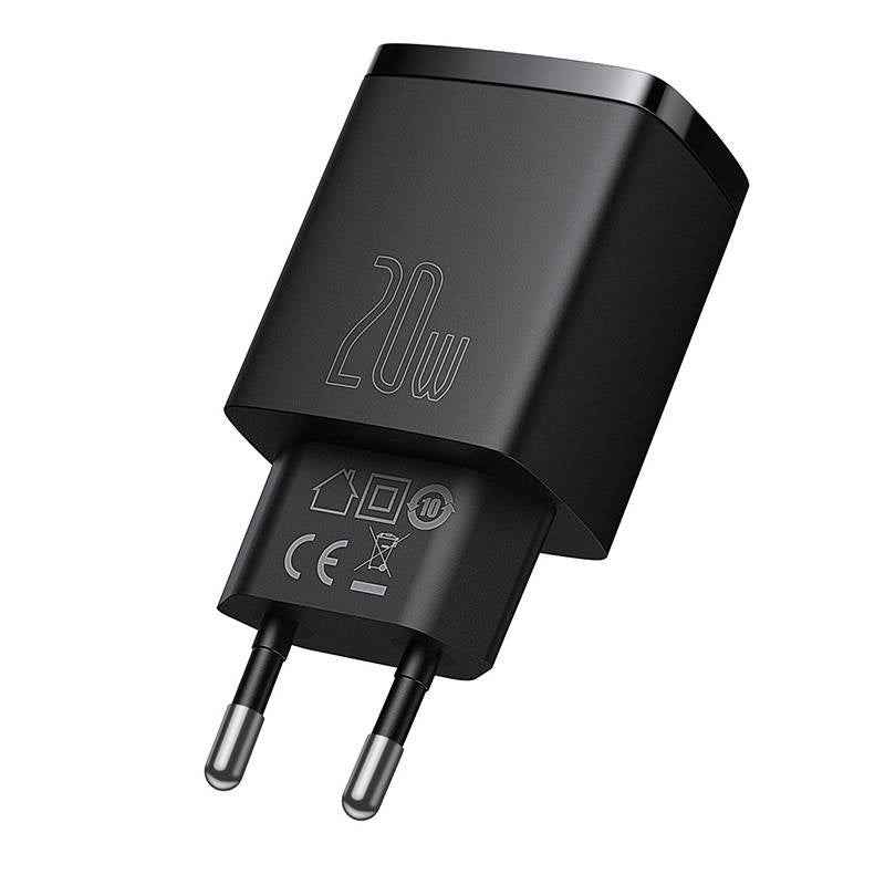 Baseus Compact Quick Charger, USB, USB-C, 20W (black) - Product Image 3