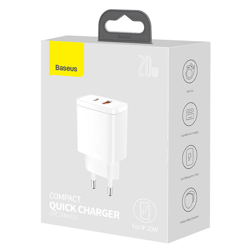 Baseus Compact Quick Charger, USB, USB-C, 20W (white) - Product Image 7