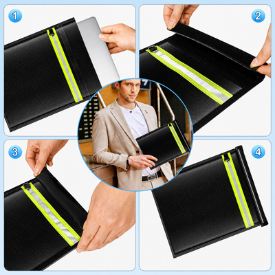 Set of 5 Fireproof RFID Blocking Bags OTN-5R with Handle and Reflector - Black — Hurtel