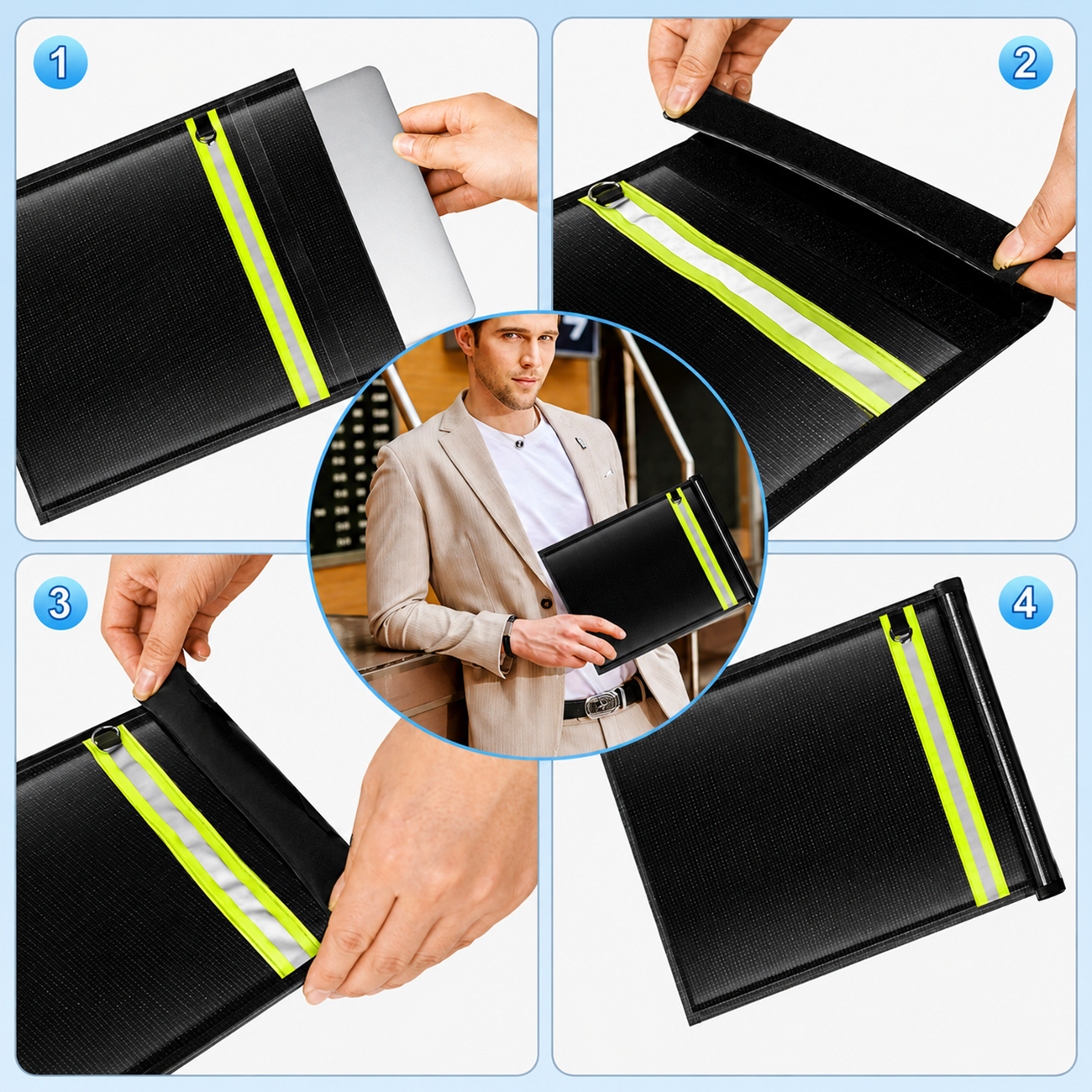 Set of 5 Fireproof RFID Blocking Bags OTN-5R with Handle and Reflector - Black — Hurtel