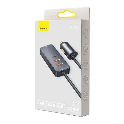 Car charger Baseus Share Together with extension cord, 2x USB, 2x USB-C, 120W (grey) - Product Image 7