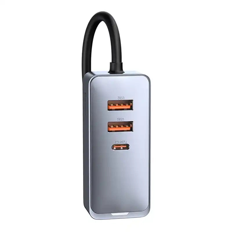 Car charger Baseus Share Together with extension cord, 2x USB, 2x USB-C, 120W (grey) - Product Image 5