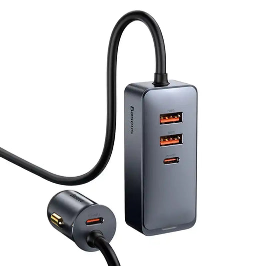 Car charger Baseus Share Together with extension cord, 2x USB, 2x USB-C, 120W (grey) - Product Image 1