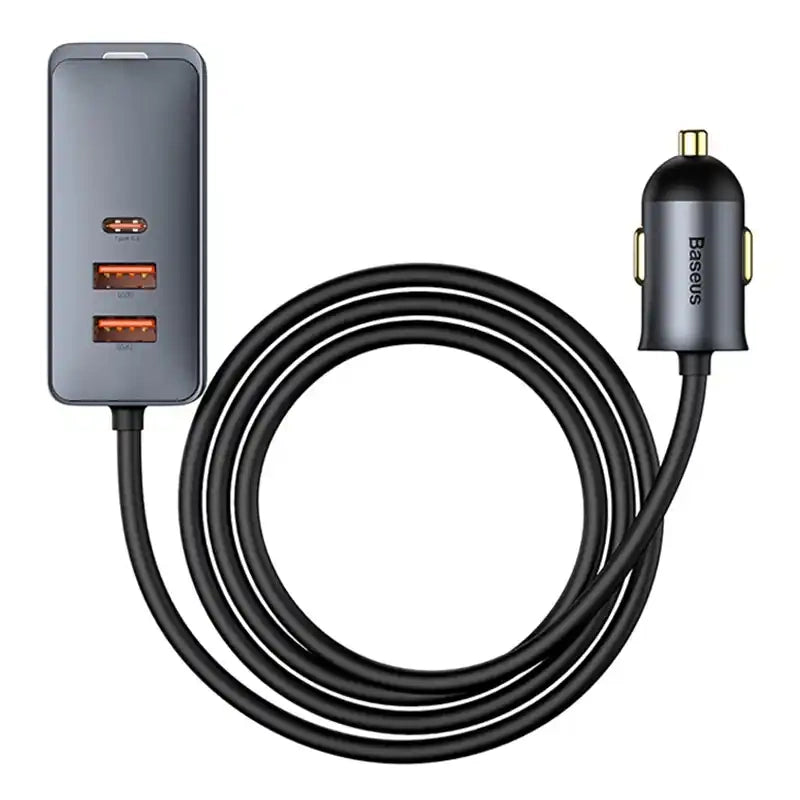Car charger Baseus Share Together with extension cord, 2x USB, 2x USB-C, 120W (grey) - Product Image 2