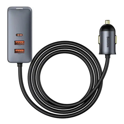 Car charger Baseus Share Together with extension cord, 2x USB, 2x USB-C, 120W (grey) - Product Image 2
