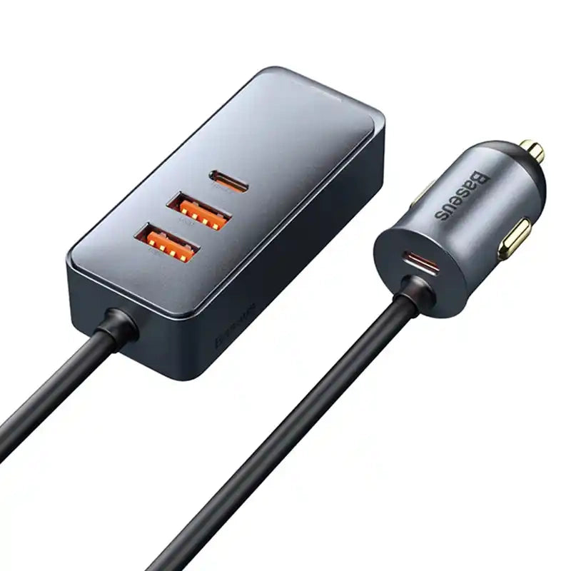 Car charger Baseus Share Together with extension cord, 2x USB, 2x USB-C, 120W (grey) - Product Image 3