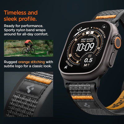 Spigen Athlex Air 2 Strap for Apple Watch (44 / 45 / 46 / 49 mm) - Black and Orange