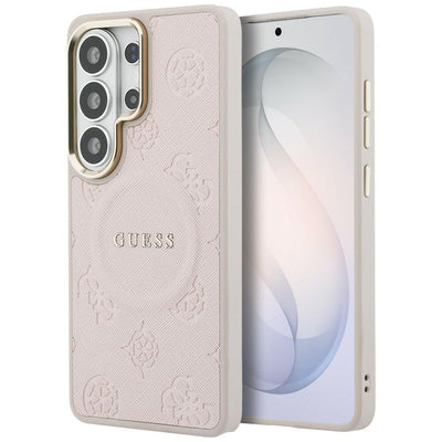 Guess Saffiano Peony Embossed Ring MagSafe Case for Samsung Galaxy S26 Ultra - Pink