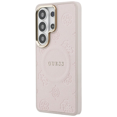 Guess Saffiano Peony Embossed Ring MagSafe Case for Samsung Galaxy S26 Ultra - Pink