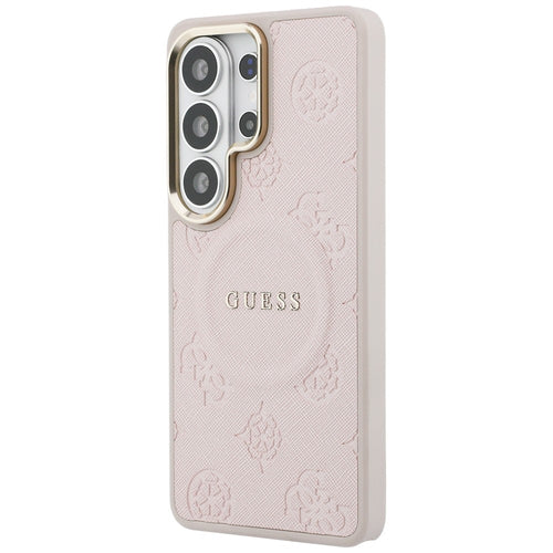 Guess Saffiano Peony Embossed Ring MagSafe Case for Samsung Galaxy S26 Ultra - Pink