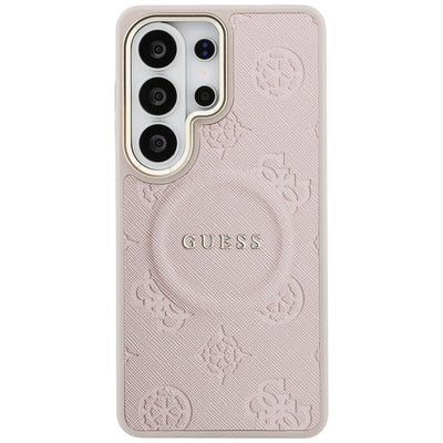 Guess Saffiano Peony Embossed Ring MagSafe Case for Samsung Galaxy S26 Ultra - Pink
