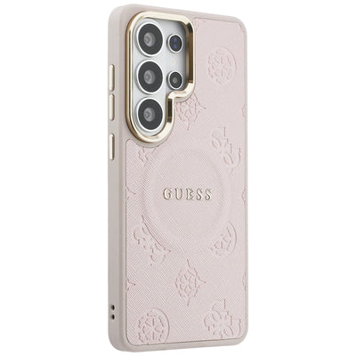 Guess Saffiano Peony Embossed Ring MagSafe Case for Samsung Galaxy S26 Ultra - Pink