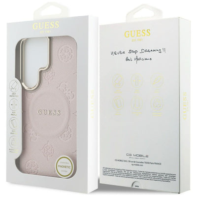 Guess Saffiano Peony Embossed Ring MagSafe Case for Samsung Galaxy S26 Ultra - Pink