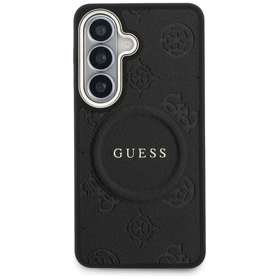 Guess Saffiano Peony Embossed Ring MagSafe case for Samsung Galaxy S26+ - black