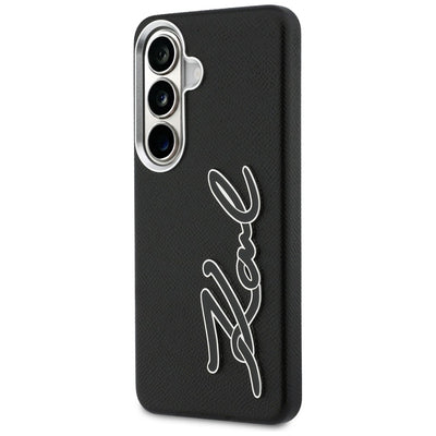 Karl Lagerfeld Grained Signature Metal Resin Logo Case for Samsung Galaxy S26 - Black