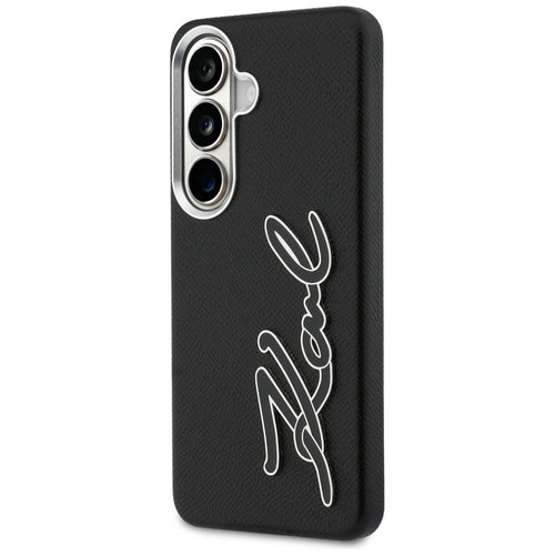Karl Lagerfeld Grained Signature Metal Resin Logo Case for Samsung Galaxy S26 - Black