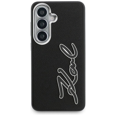 Karl Lagerfeld Grained Signature Metal Resin Logo Case for Samsung Galaxy S26 - Black