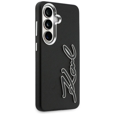 Karl Lagerfeld Grained Signature Metal Resin Logo Case for Samsung Galaxy S26 - Black