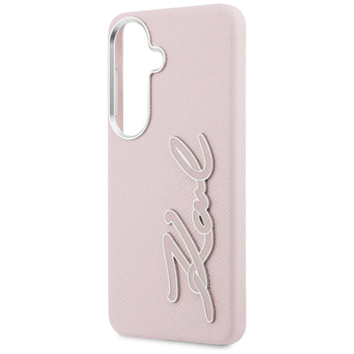 Karl Lagerfeld Grained Signature Metal Resin Logo Case for Samsung Galaxy S26 - Pink