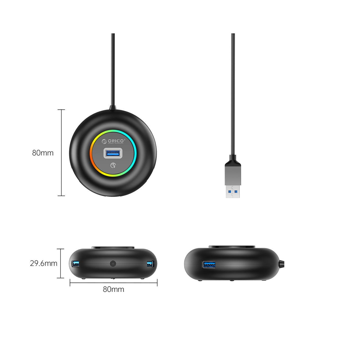 USB-A (male) || USB-A (female) || mini jack 3.5 mm (female) \ 0.3 m — Orico