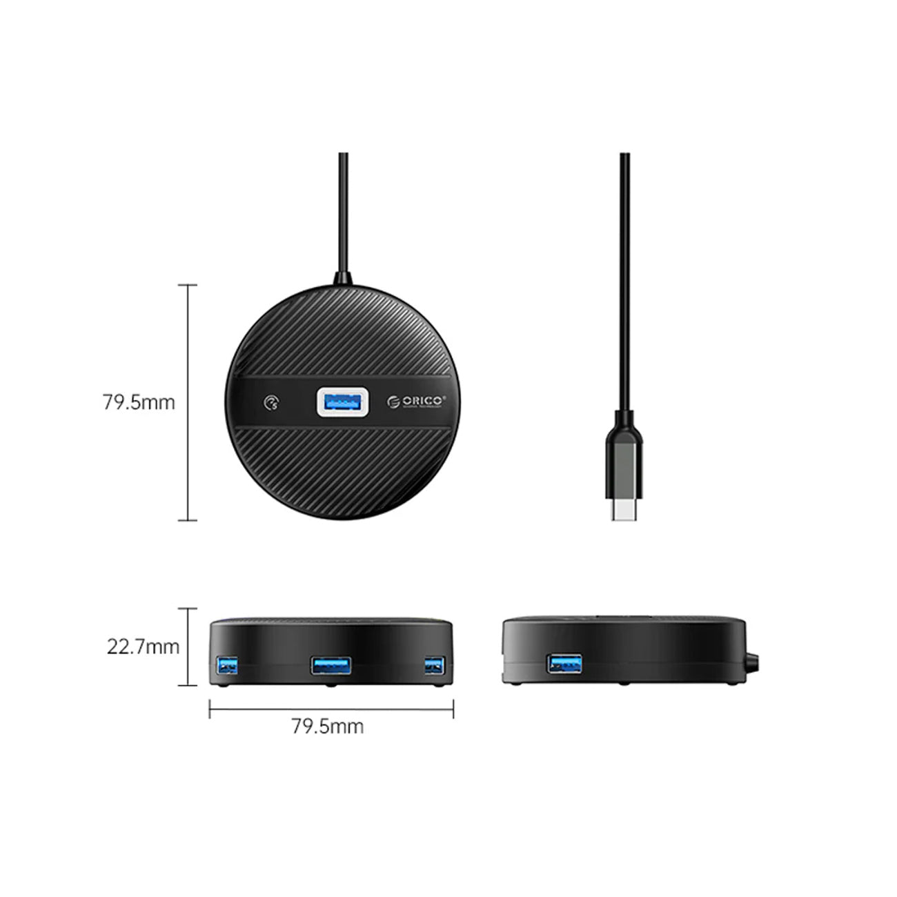 ORICO YS1-C2 4-port USB hub 1x USB-A 3.0 3x USB-A 2.0 0.3 m - black