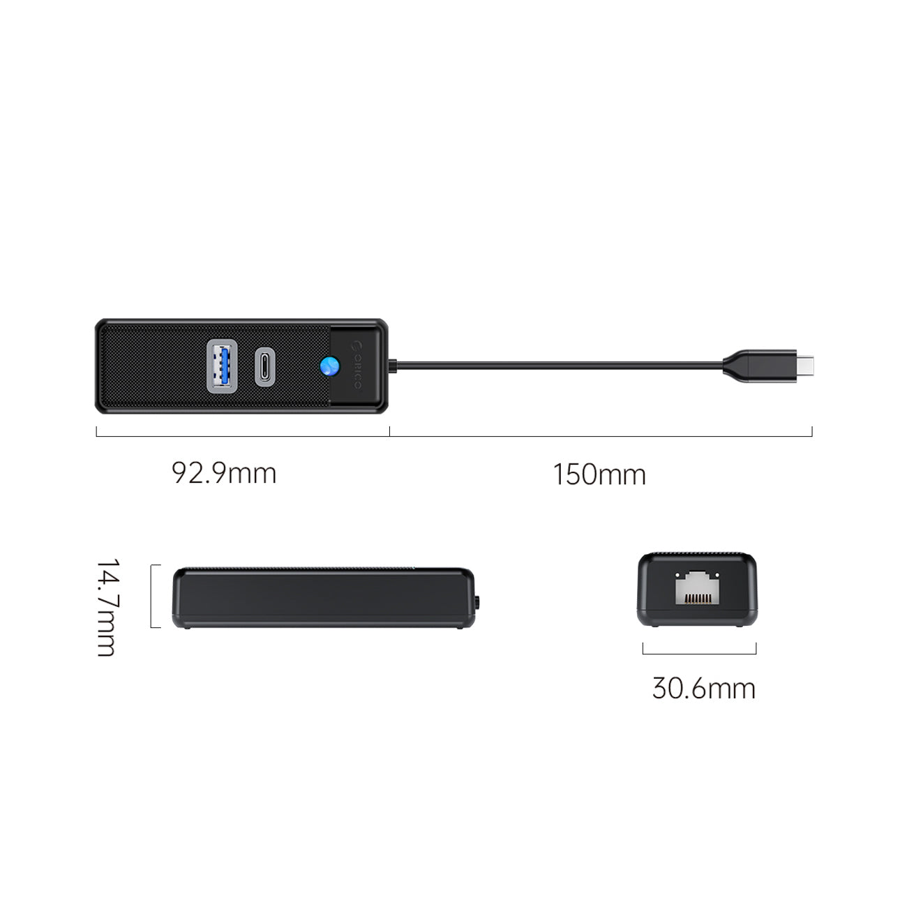 USB-A (female) || USB-C (female) || RJ45 (female) || USB-C (męski) \ 1000 Mbps \ 0.15 m — Orico