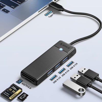 USB-A (female) || SD || microSD || USB-C (męski) \ 1 m \ Black — Orico