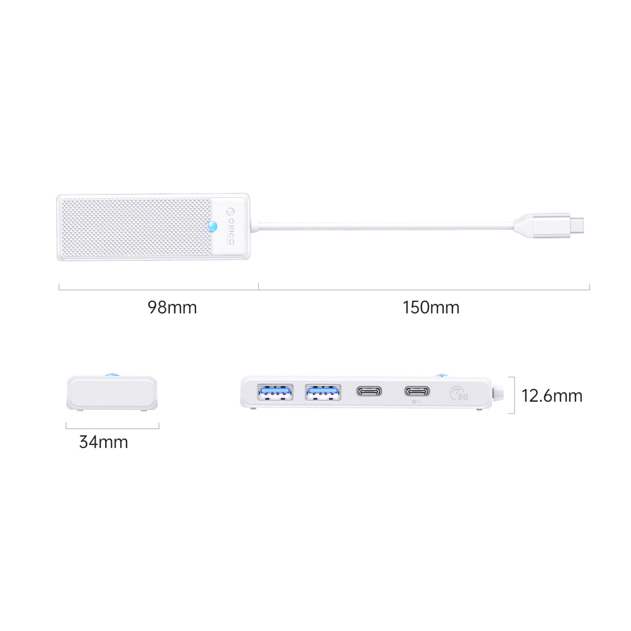 USB-A (female) || USB-C (female) || USB-C (męski) \ 0.15 m \ White — Orico