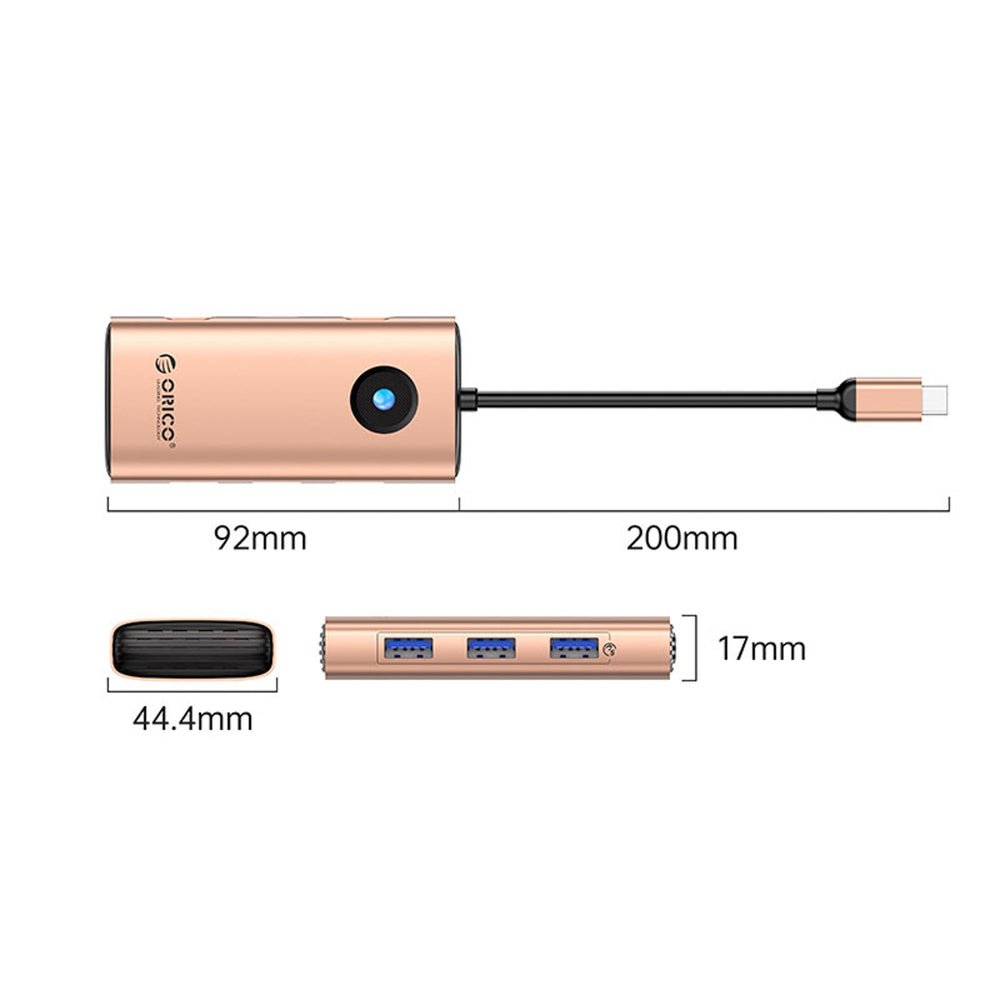 Orico PW11 6in1 USB-C Docking Station 3x USB-A 3.0 1x USB-C PD 100W 1x HDMI 4K 30Hz 1x RJ45 Gigabit Ethernet - Rose Gold