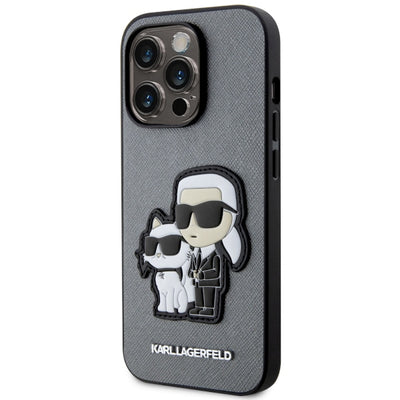 Etui Karl Lagerfeld Saffiano Karl & Choupette na iPhone 14 Pro 6- srebrne