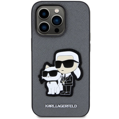 Etui Karl Lagerfeld Saffiano Karl & Choupette na iPhone 14 Pro 6- srebrne
