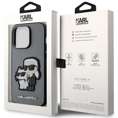 Etui Karl Lagerfeld Saffiano Karl & Choupette na iPhone 14 Pro 6- srebrne