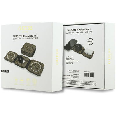 Ładowarka indukcyjna Guess 4G MagSafe 3w1 15W - brązowa