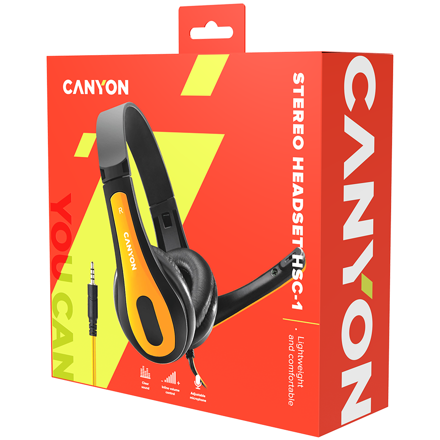 CANYON PC headset HSC-1 PC Mic Flat 2m Black Yellow