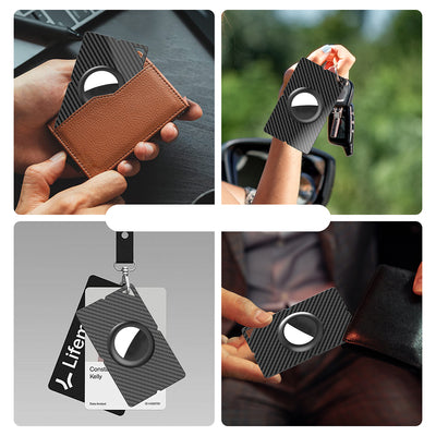 Airtag Carbon Fiber Pattern Wallet Card Case - Black — Hurtel