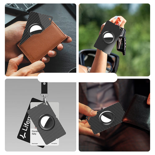 Airtag Carbon Fiber Pattern Wallet Card Case - Black — Hurtel